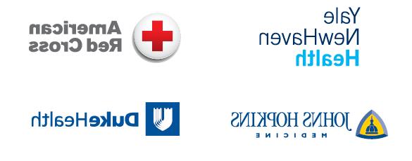 Logos of medical technology post-graduate destinations: Yale New Haven Health, American Red Cross, Johns Hopkins Medicine, Duke Health